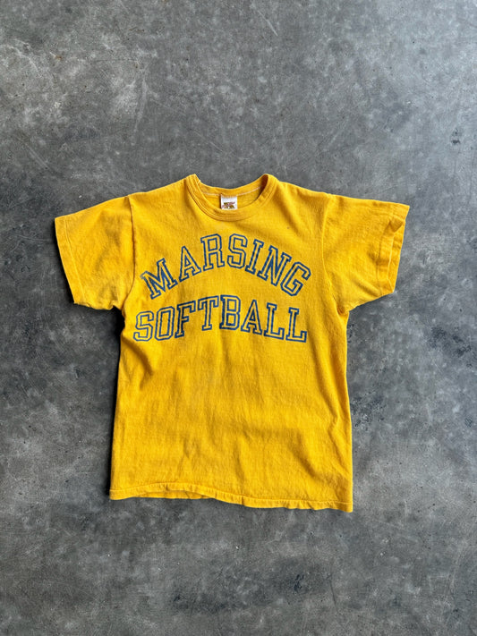 True Vintage Single Stitch Yellow Marsing Softball Distressed Tee - S