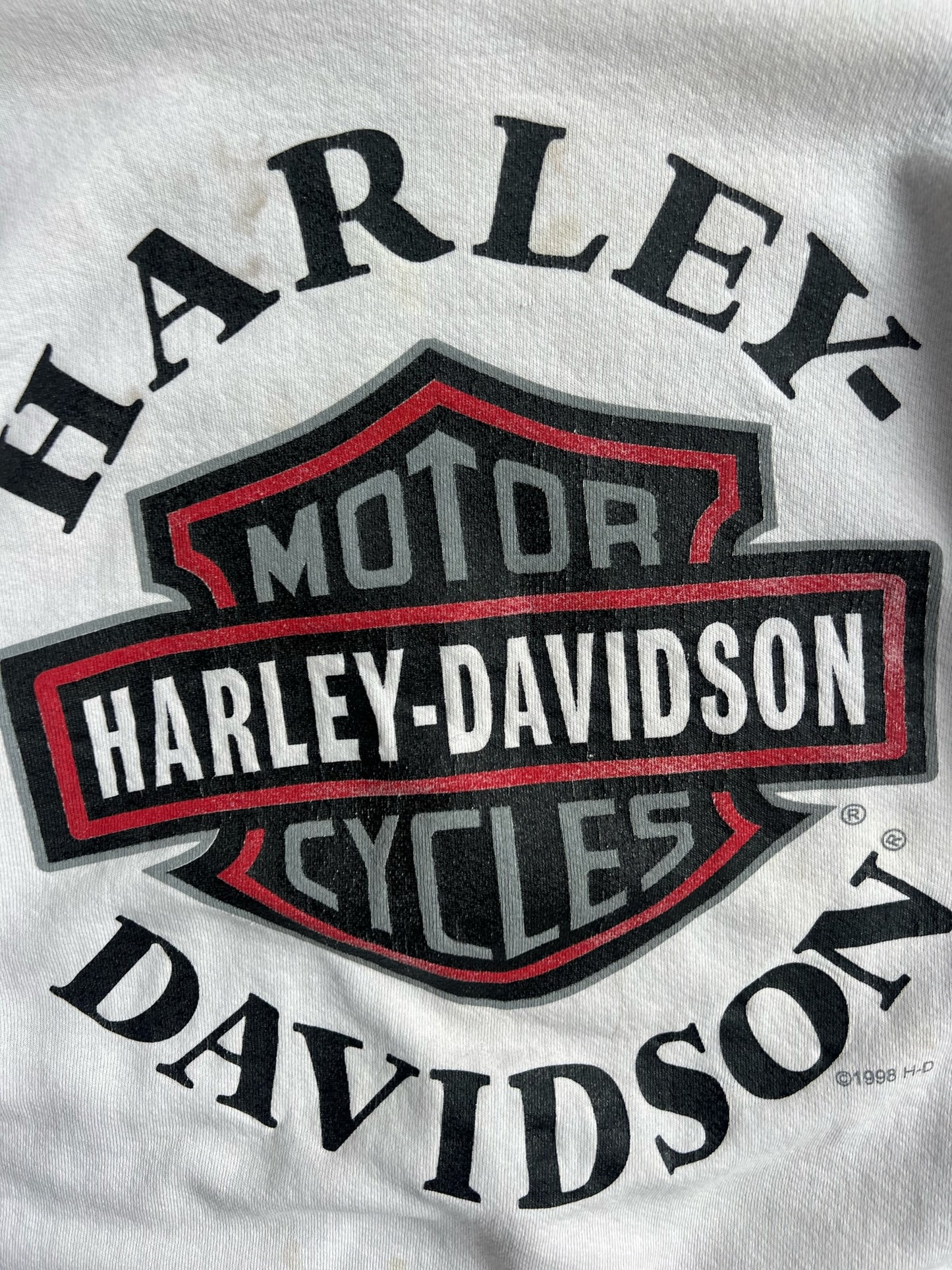 Vintage White Harley Davidson Chopped Sleeve Crew - L