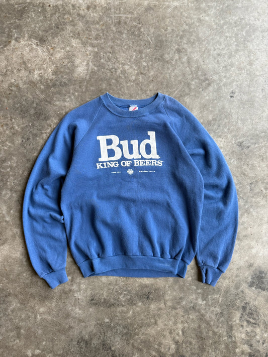 Vintage Blue Bud King Of Beers Graphic Distressed Crew - L