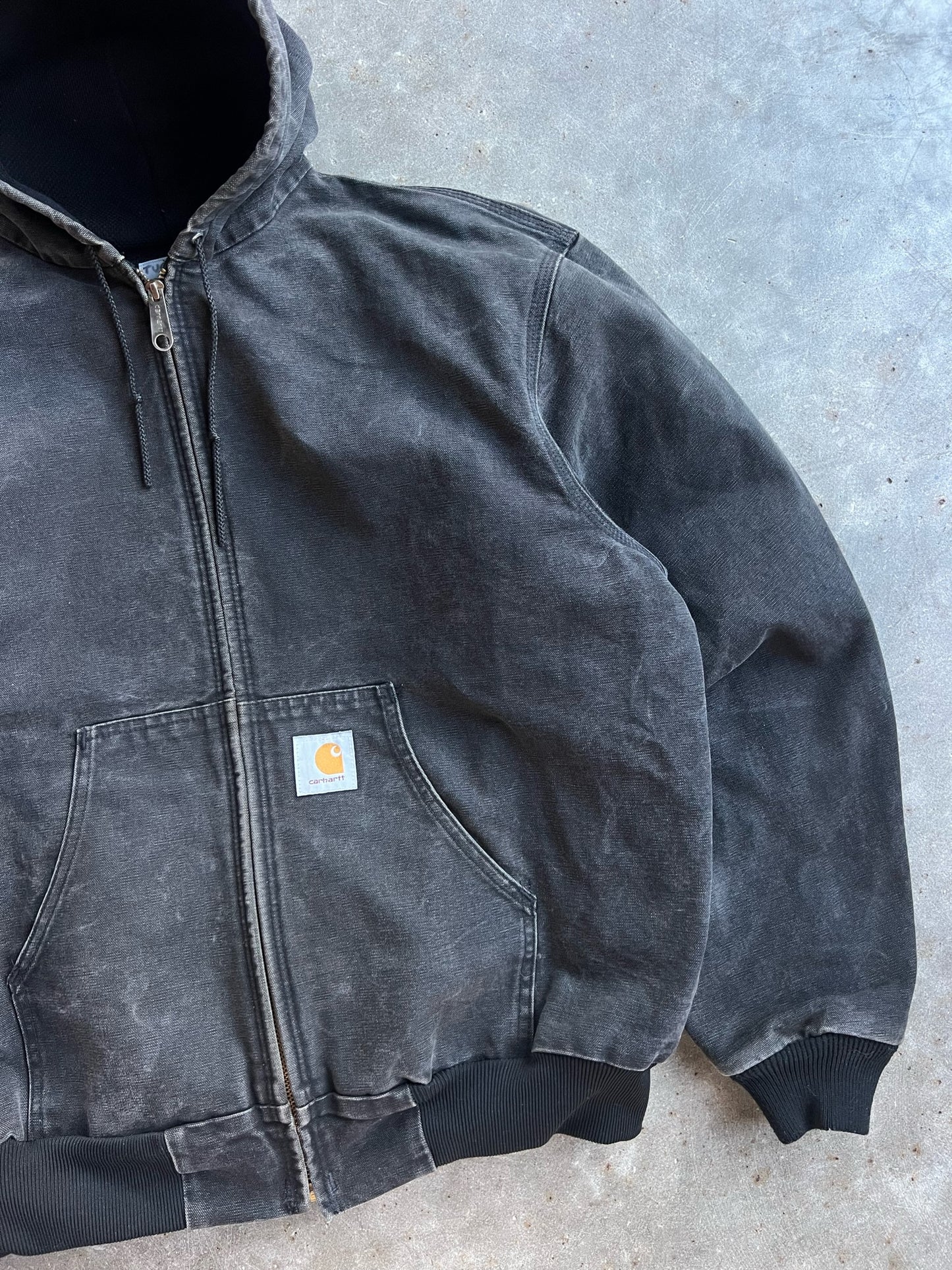 Vintage Faded Black Hooded Carhartt Jacket - XL