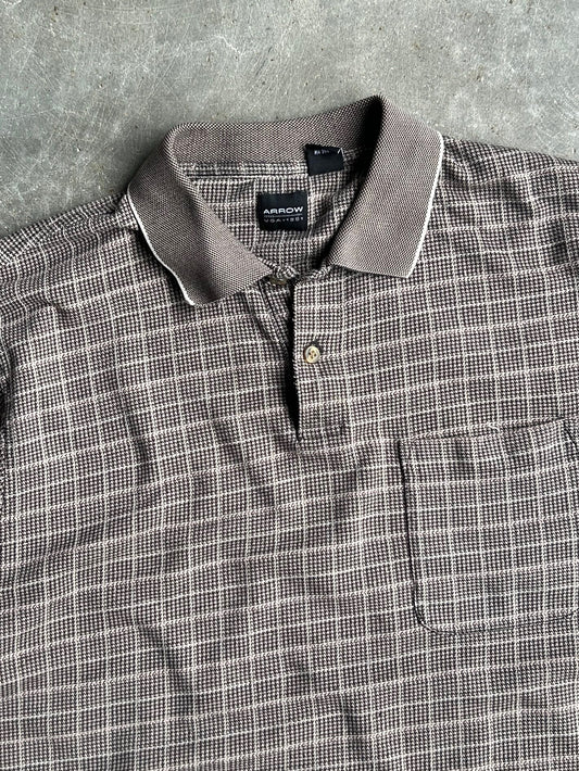 Vintage Brown Plaid Arrow Sweater Cropped Polo - L
