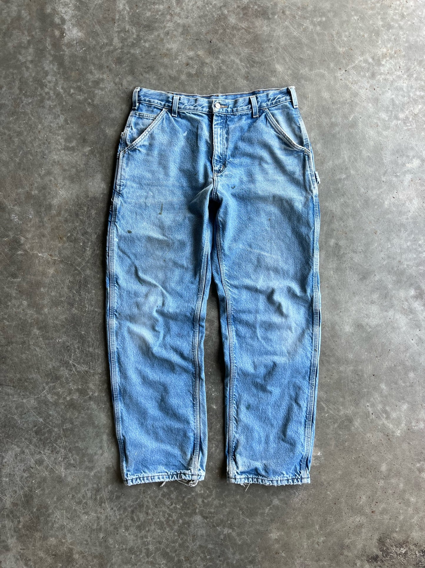 Vintage Faded Medium Wash Flannel Lined Carhartt Pants - 36