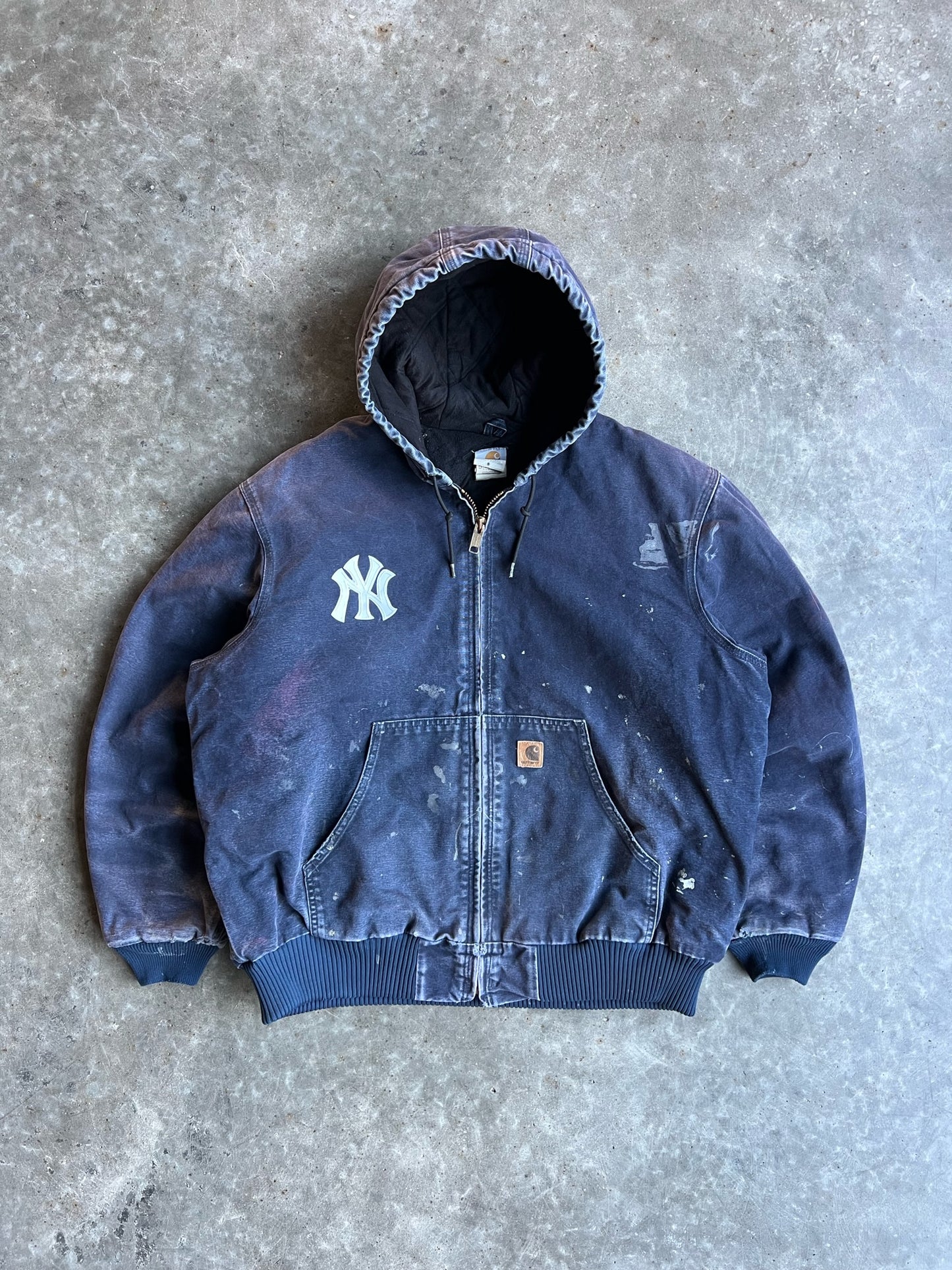 Vintage Yankees Navy Splatter Painted Hooded Carhartt Jacket -  XL