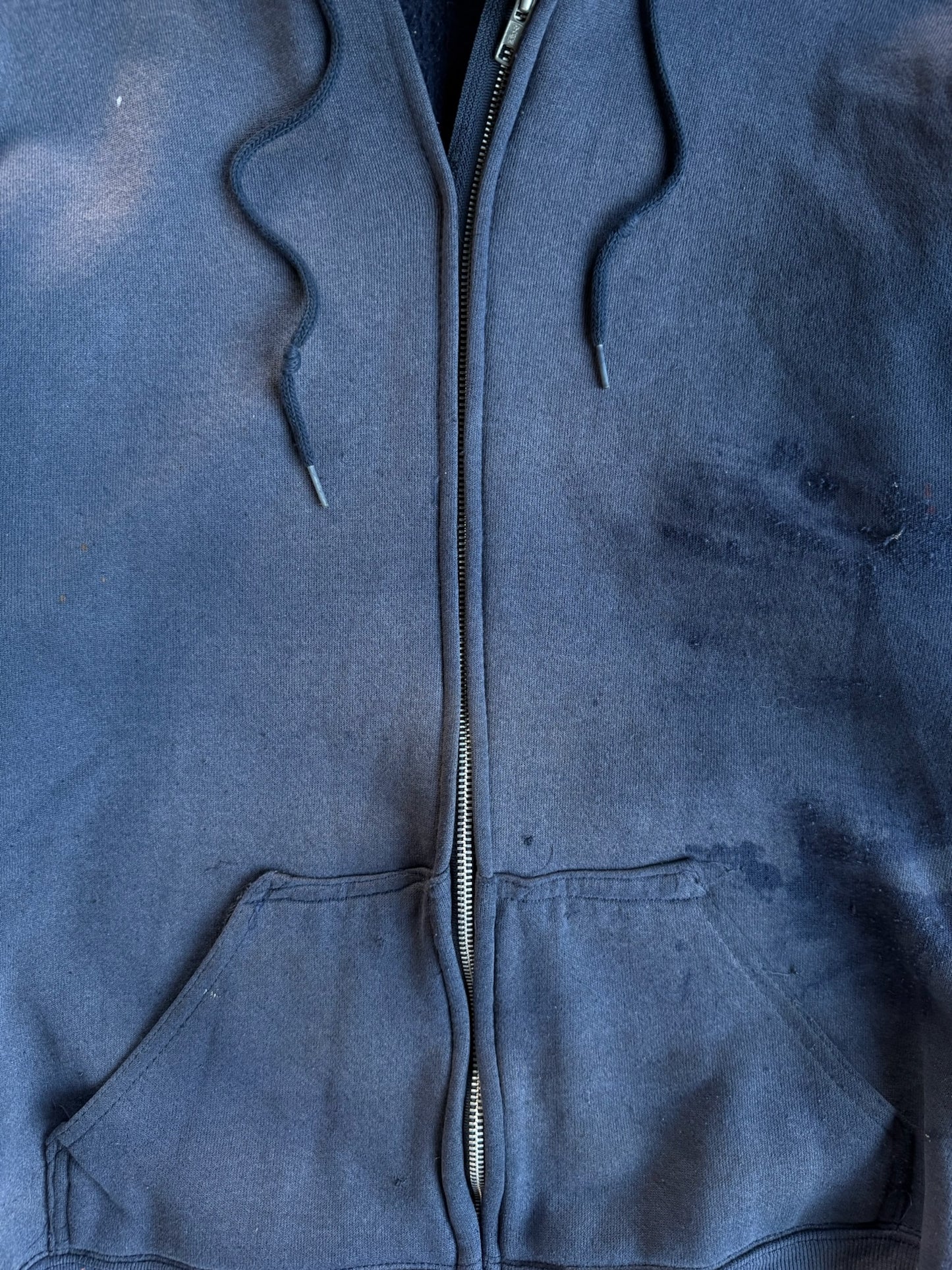 Thrashed & Faded Navy Zip Up Hoodie - L