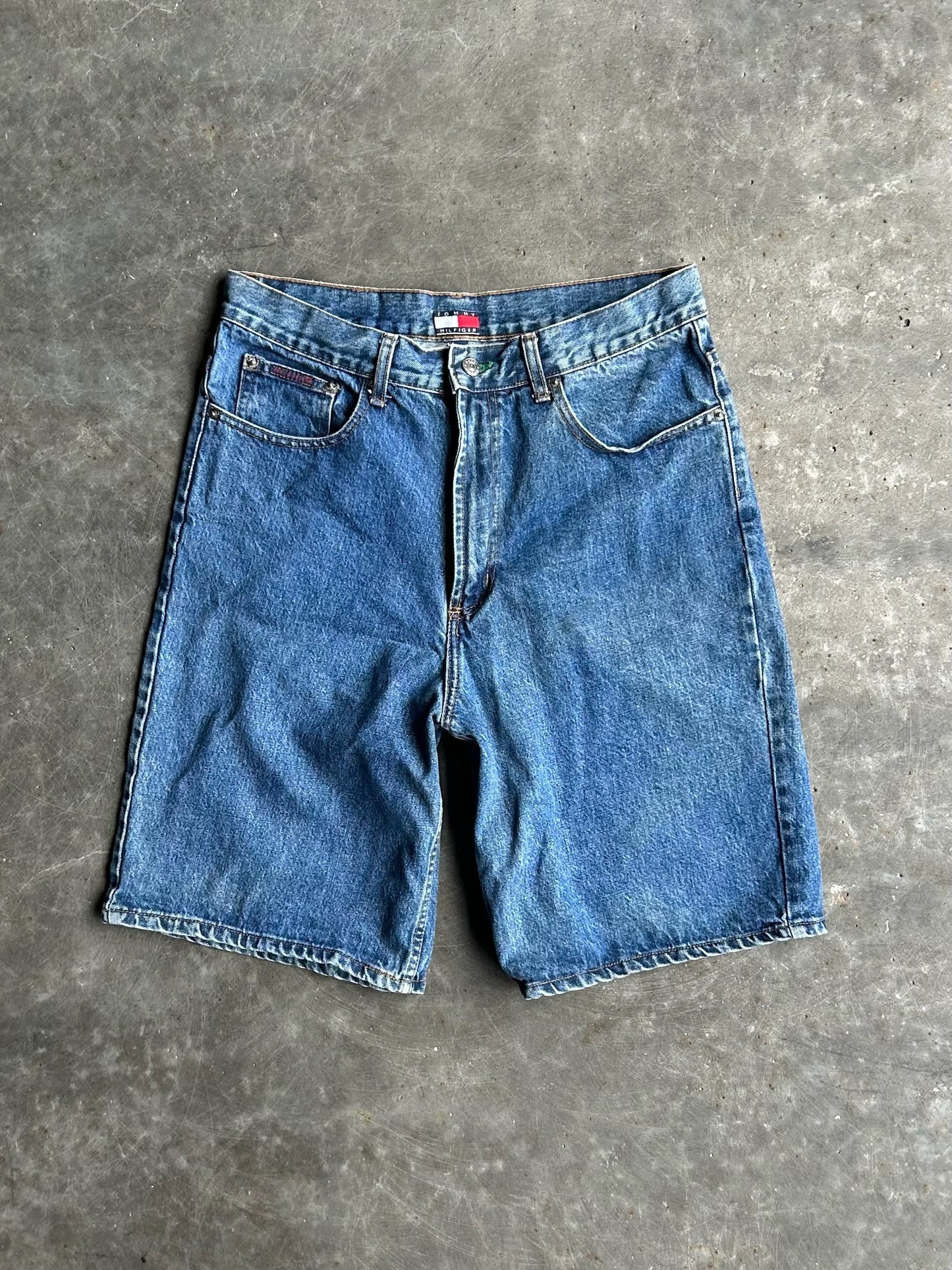 Vintage Faded Dark Wash Tommy Hilfiger Carpenter Denim Shorts - 33