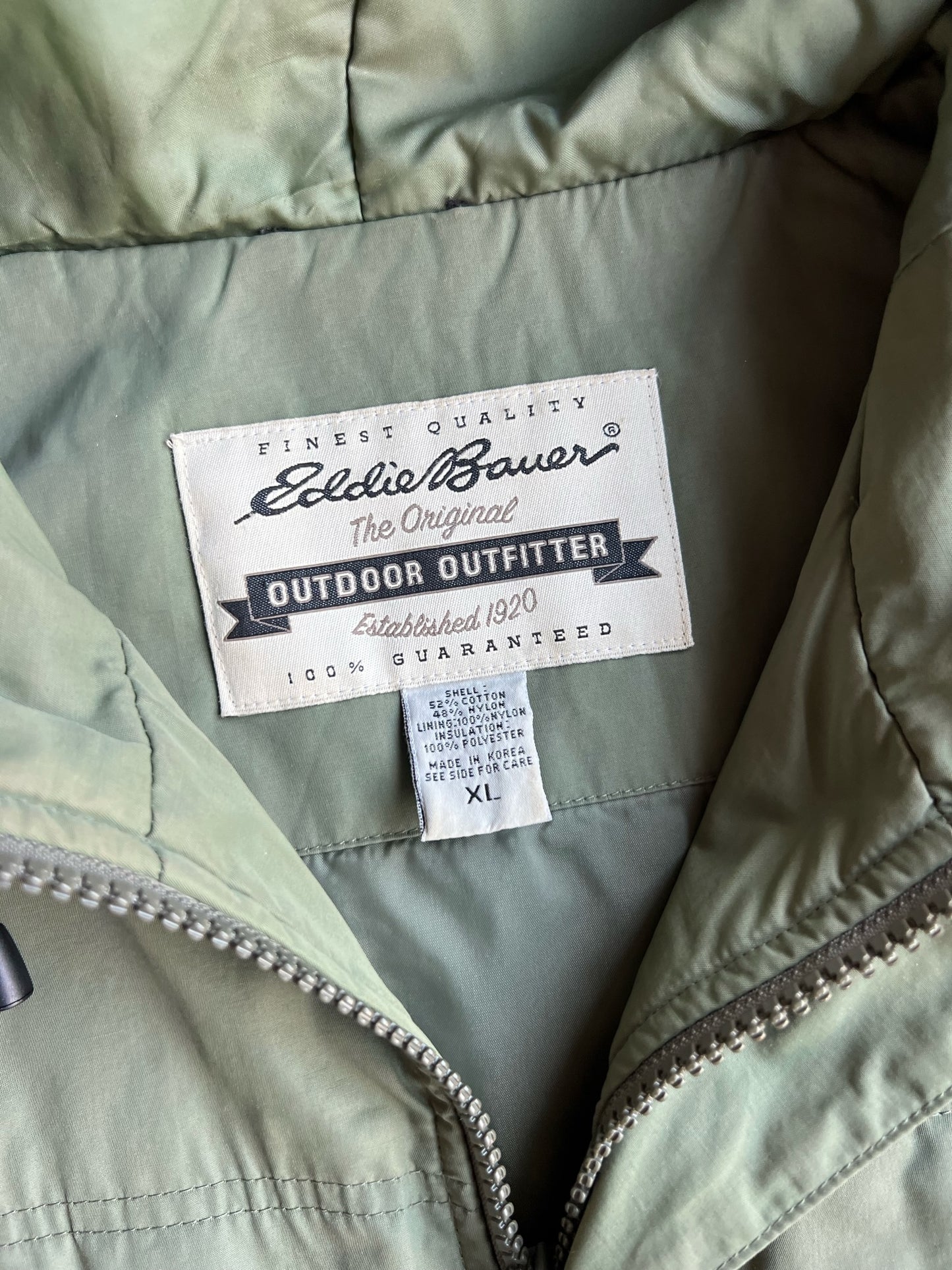 Vintage Sage Green Eddie Bauer Hooded Zip Up - XL