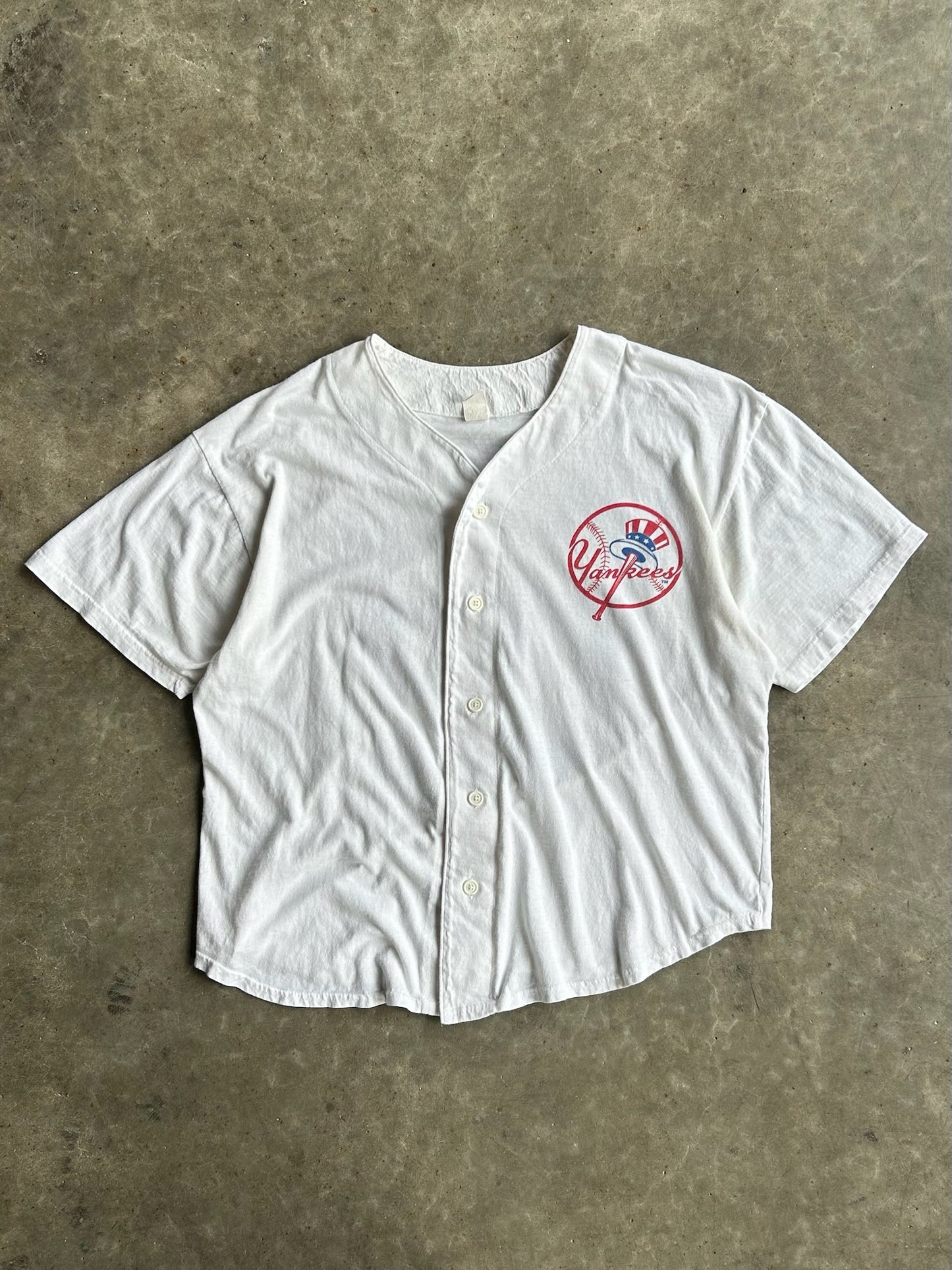 Vintage White Button Down New York Yankees Jersey - L