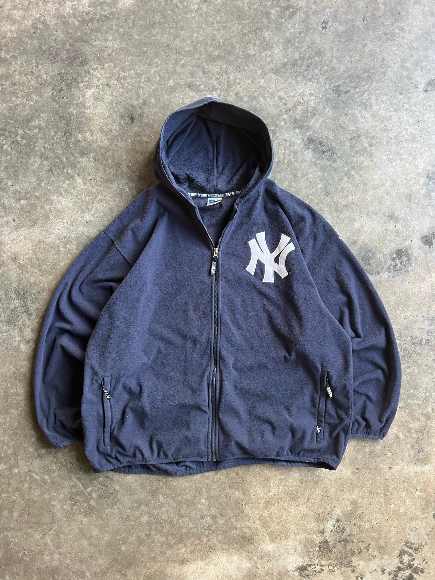 Vintage Navy Fleece Yankees Adidas Zip Up Hoodie - XXL