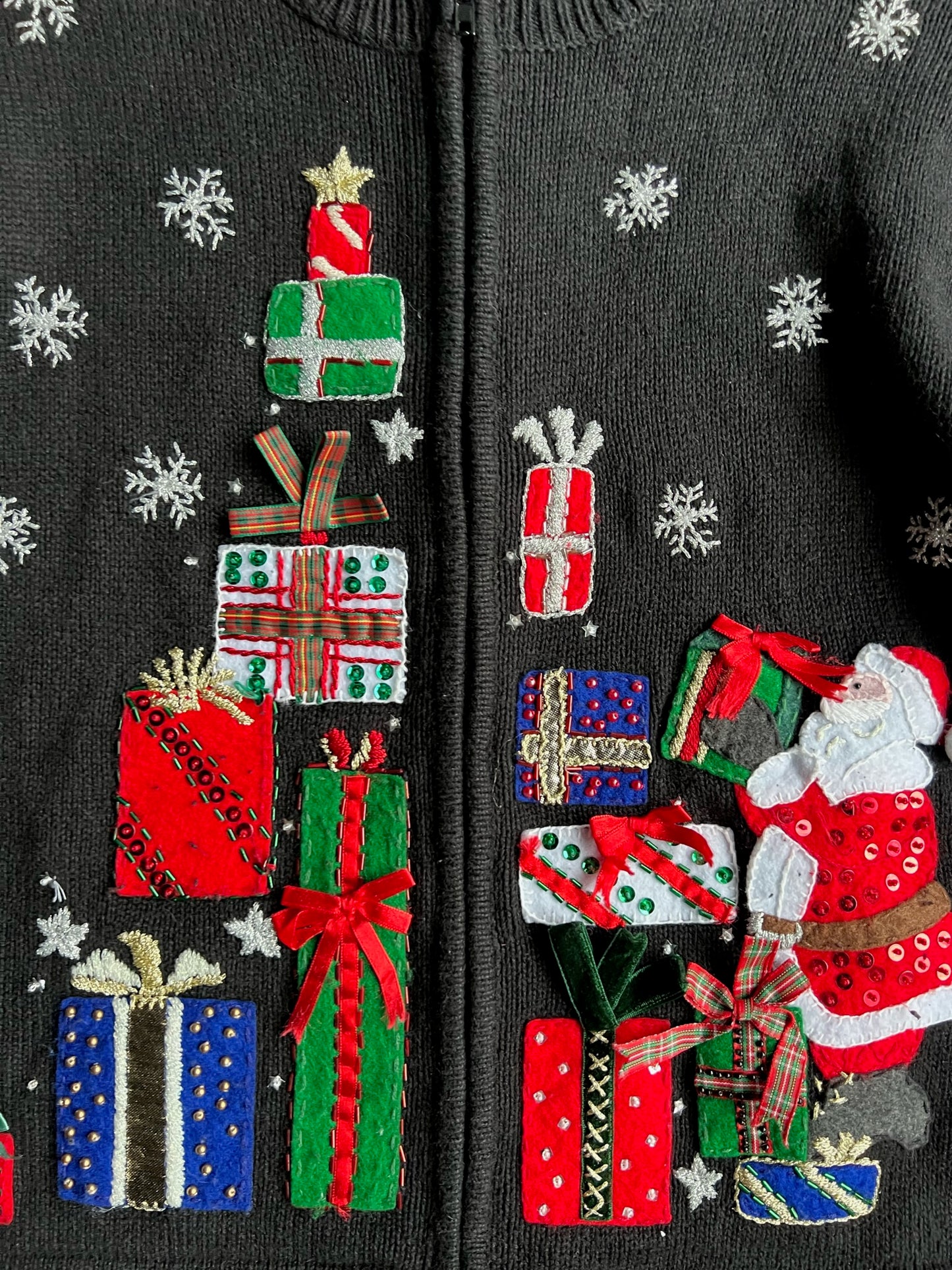 Vintage Black Christmas Presents Zip Up Cardigan - L