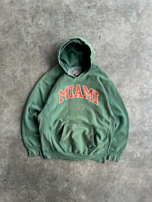 Vintage Green Miami Distressed Hoodie - L