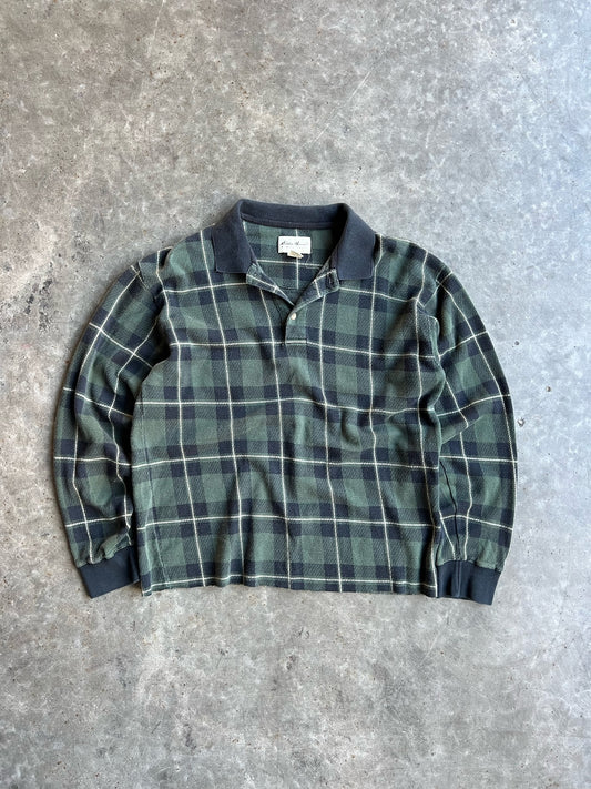 Vintage Plaid Cropped Eddie Bauer Polo Long Sleeve - L