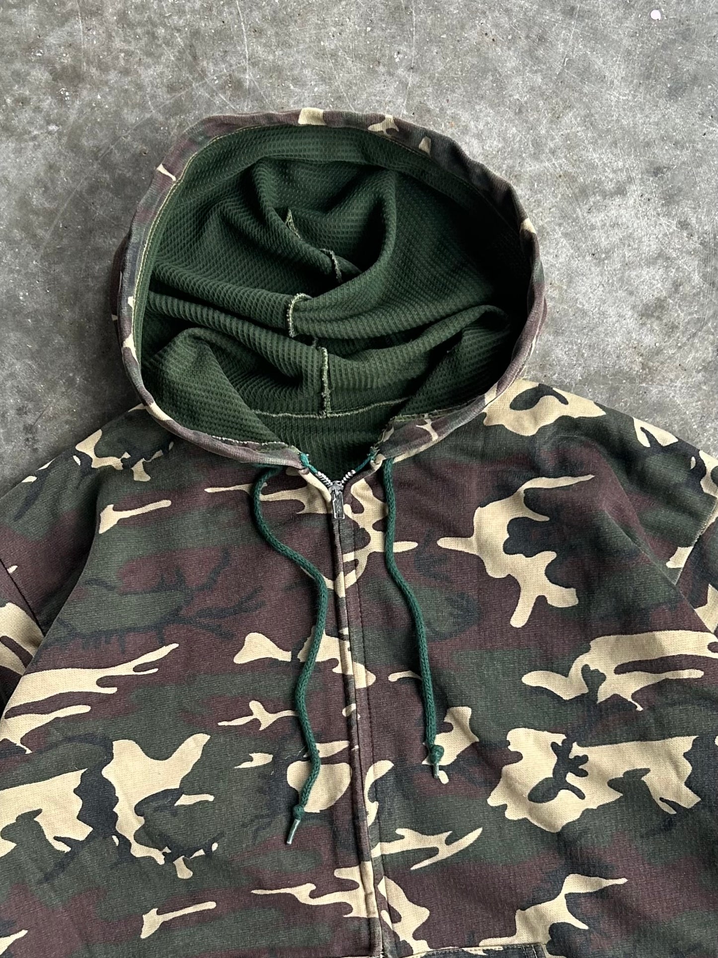 Vintage Camo Distressed Zip Up - XL