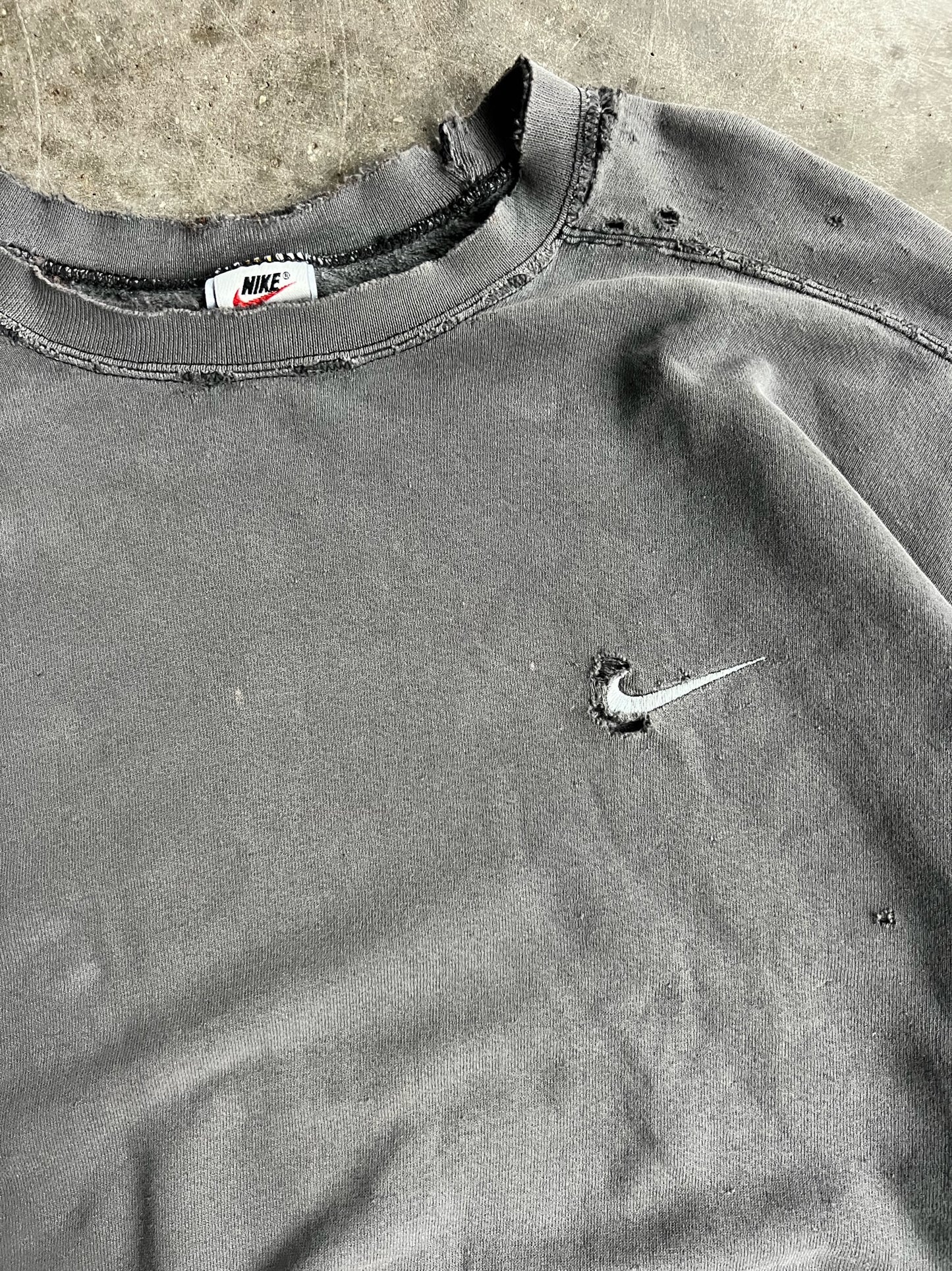 Vintage Faded Grey Distressed Nike Crew - XL