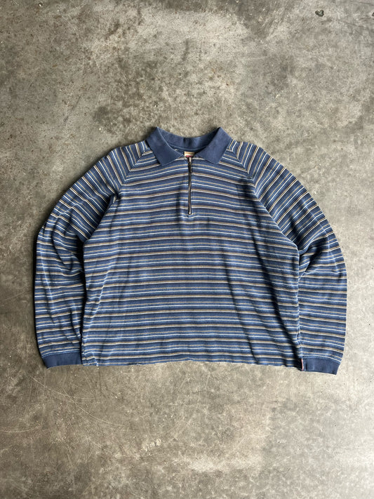 Vintage Blue Striped Cropped Levi's Quarter Zip - L