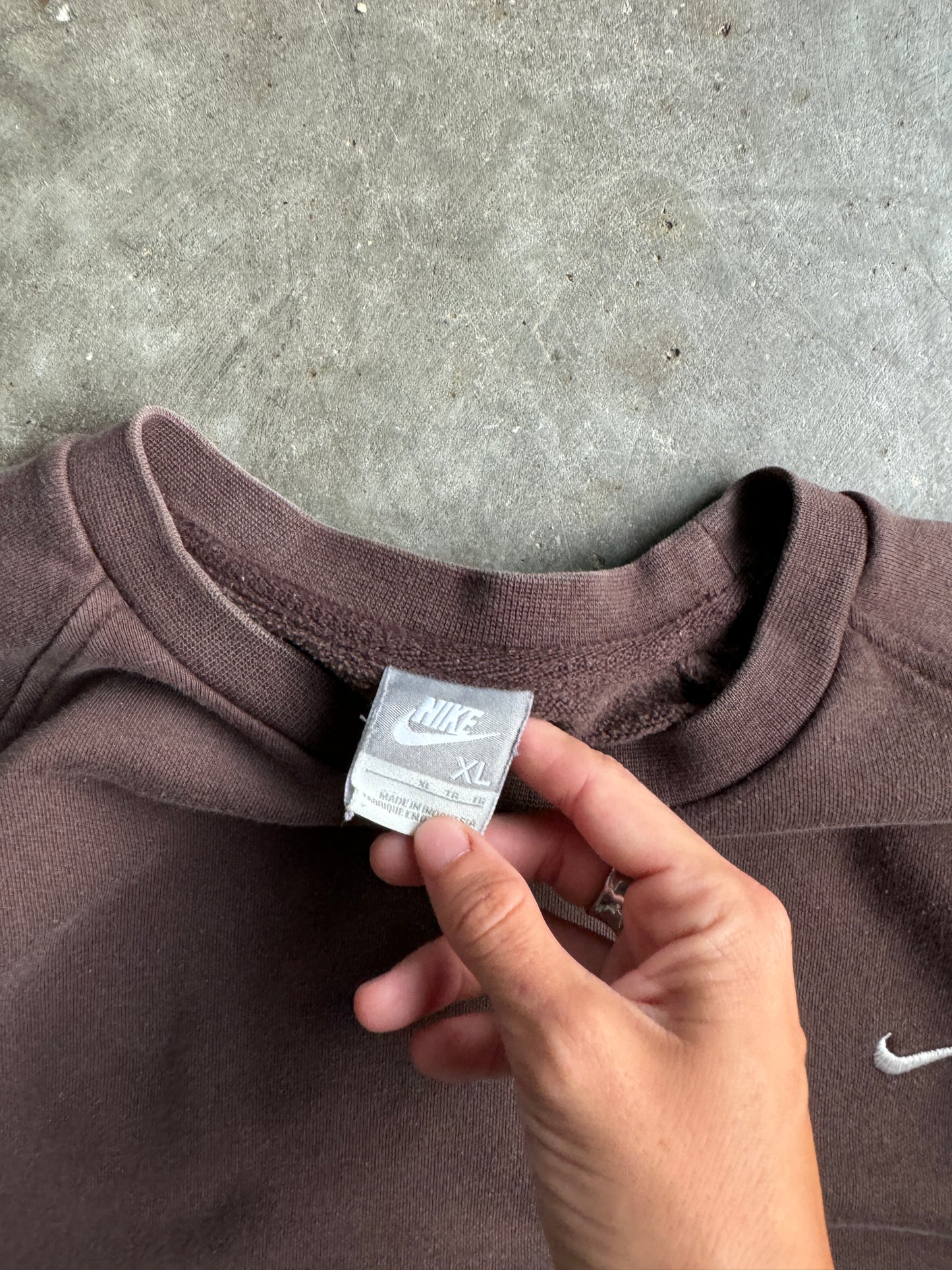 Vintage Brown Mini Swoosh Nike Crew - XL