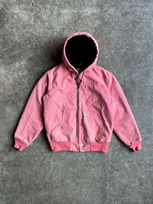 Faded Baby Pink Hooded Carhartt Jacket - XS