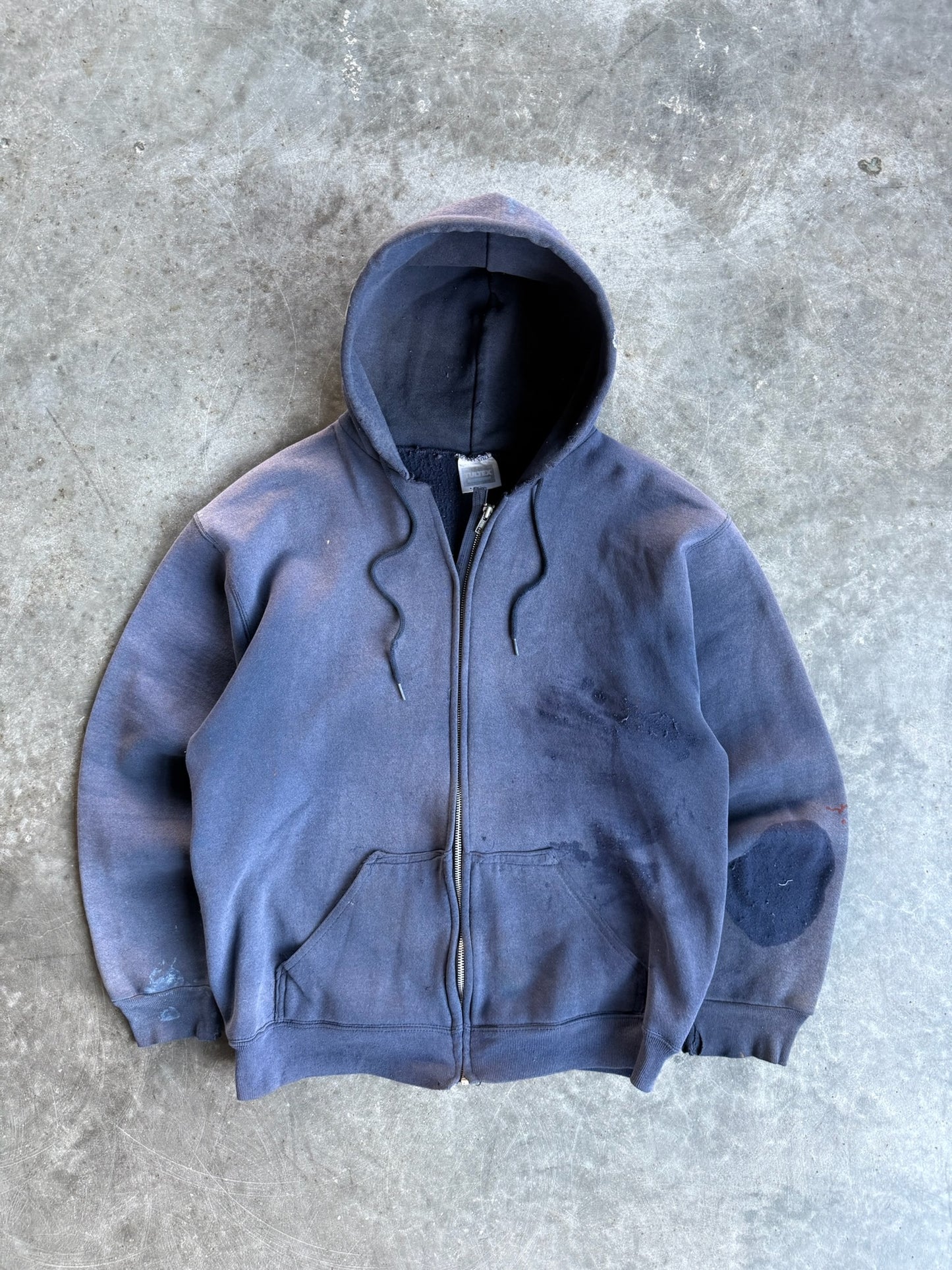 Thrashed & Faded Navy Zip Up Hoodie - L