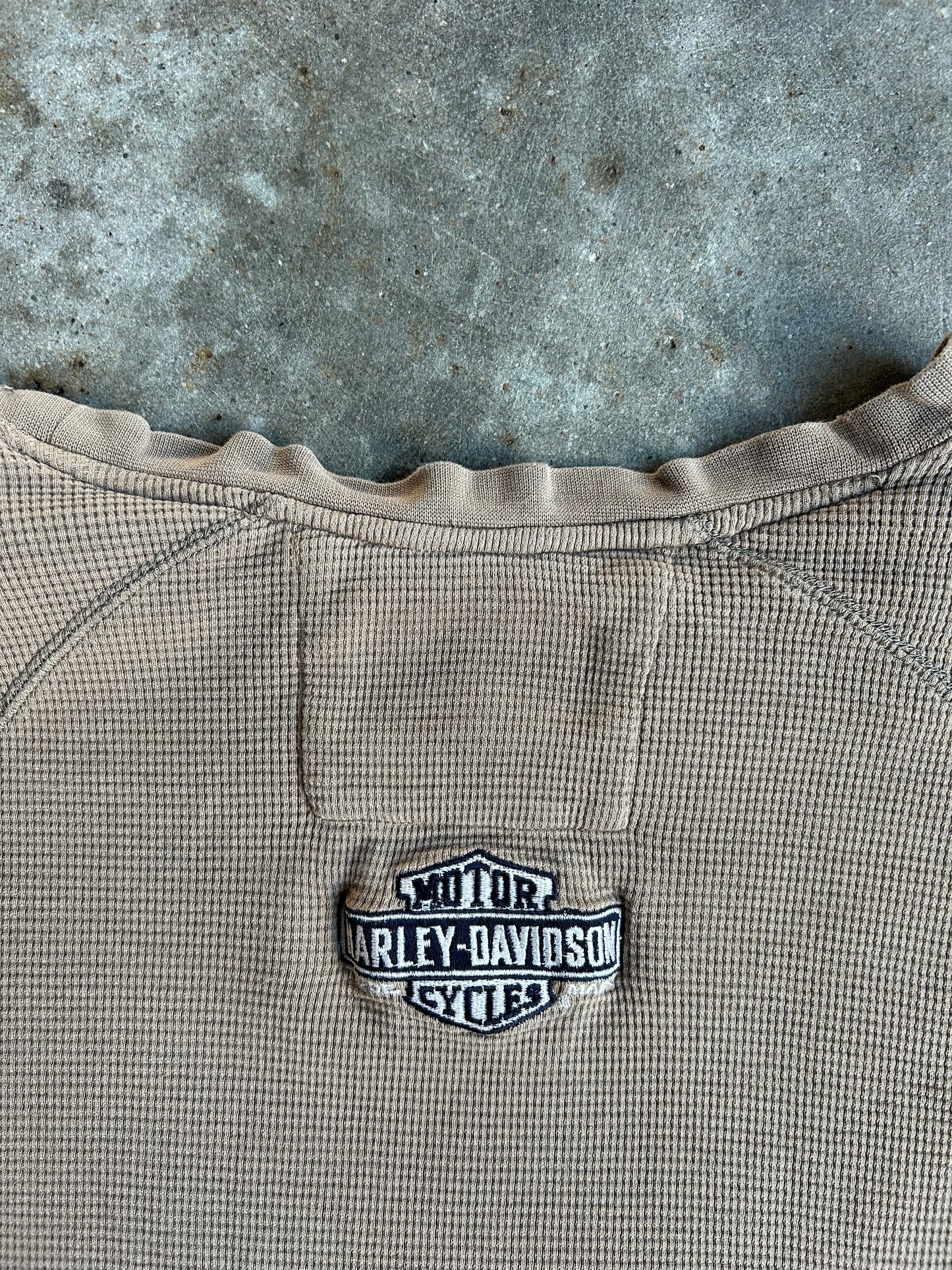 Vintage Light Brown Harley Davidson Thermal Long Sleeve Shirt - XXL