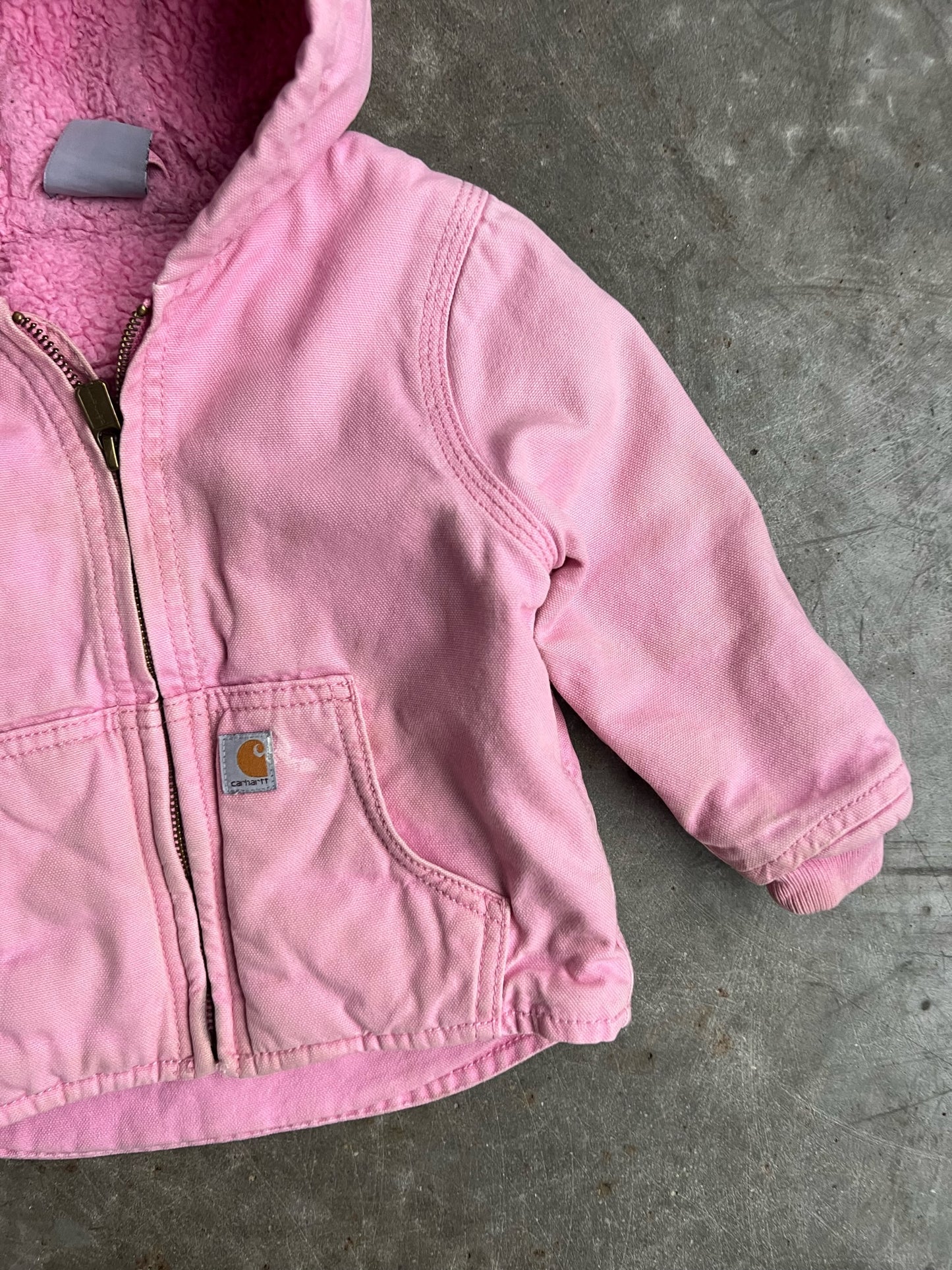 Vintage Baby Pink Sherpa Lined Hooded Carhartt Jacket - 18M