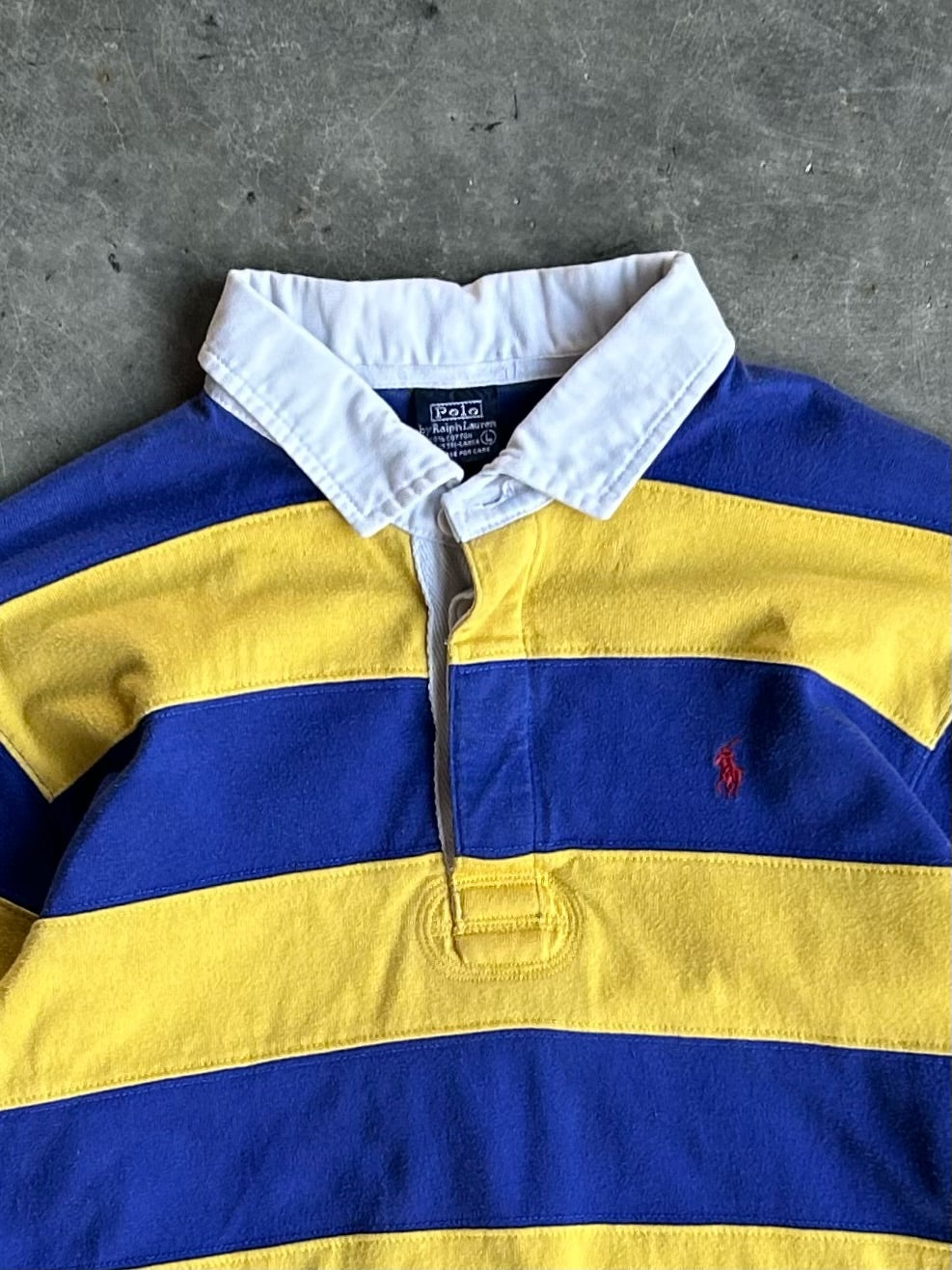 Vintage Blue/Yellow Polo Ralph Lauren Rugby Long Sleeve - L