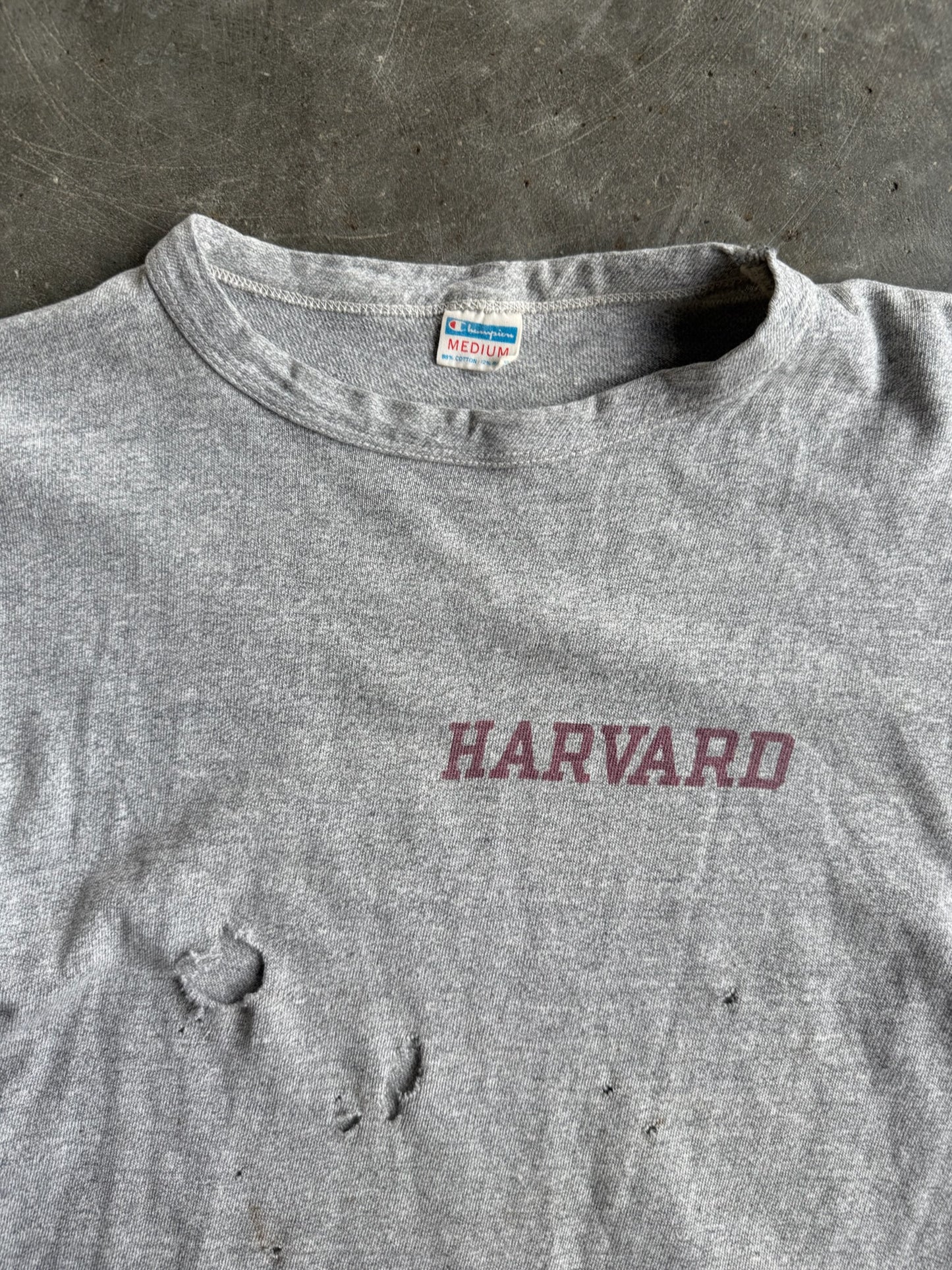 True Vintage Grey Harvard Champion Distressed Tee - M