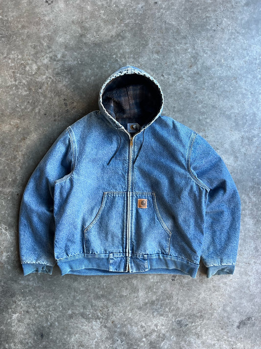 Vintage Denim Flannel Lined Hooded Carhartt Jacket - XL