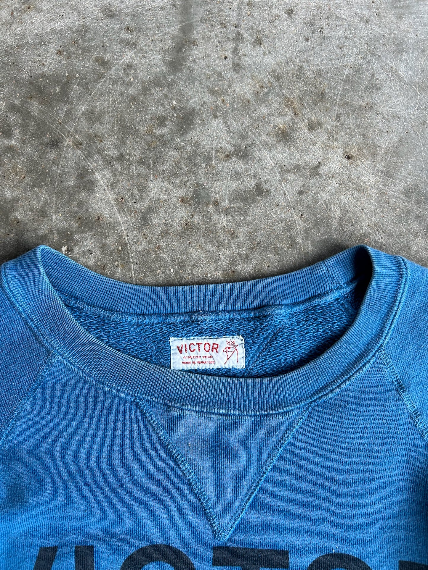 Vintage Blue Victor Athletics Crew - L