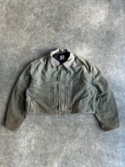 Vintage Faded Green Cropped Carhartt Jacket - XL