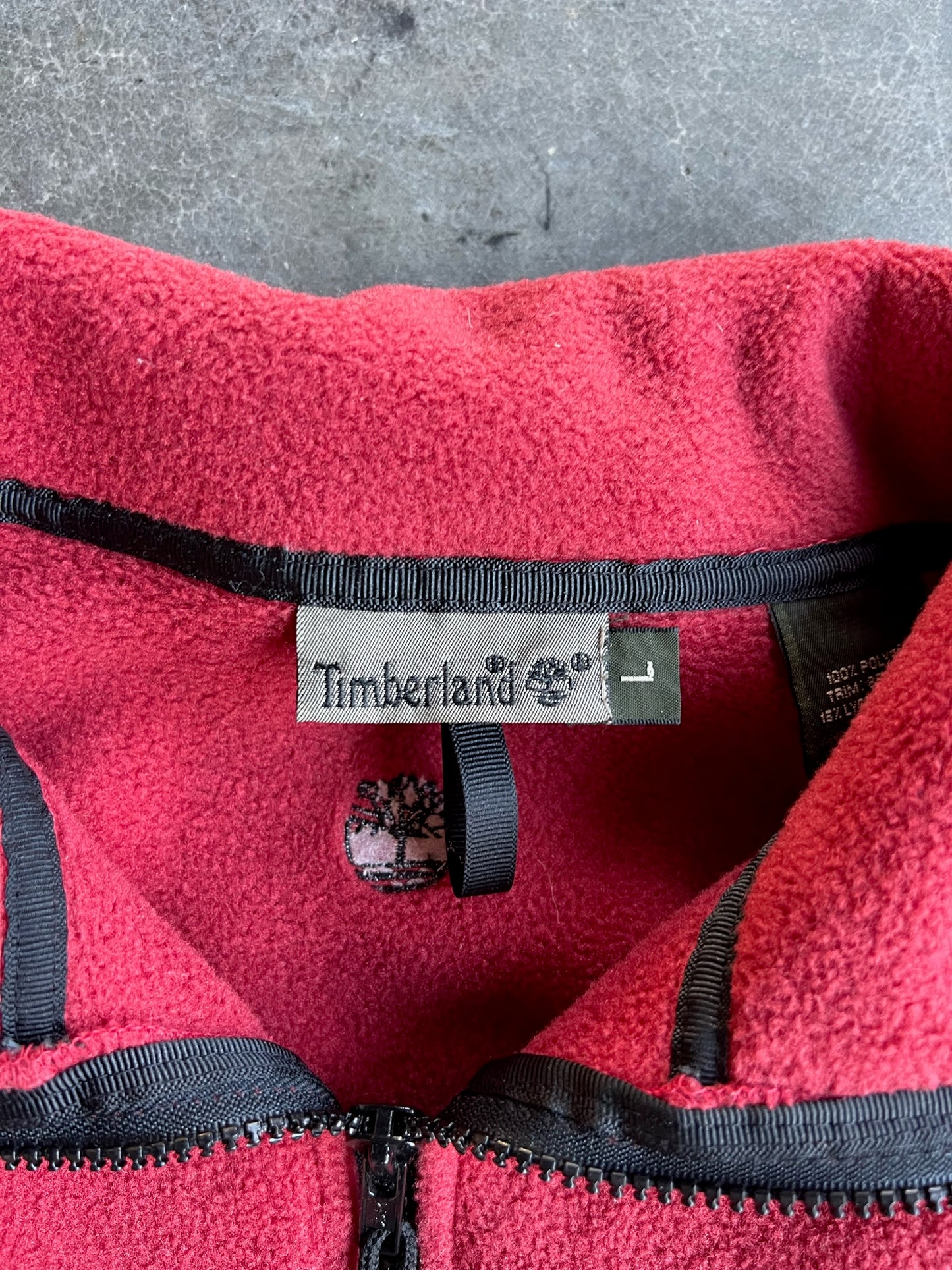 Vintage Red Fleece Timberland Quarter Zip - XL