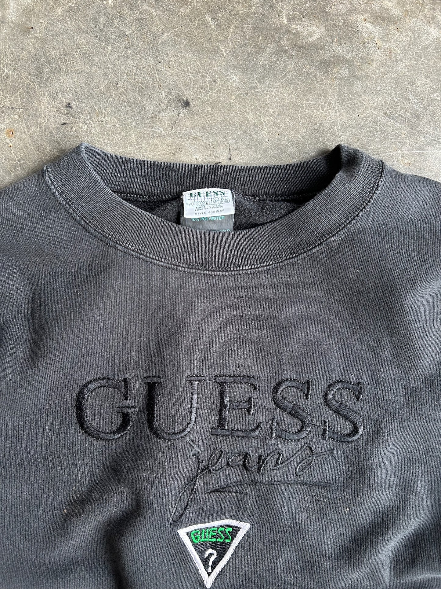 Vintage Black Embroidered Guess Jeans Crew - L