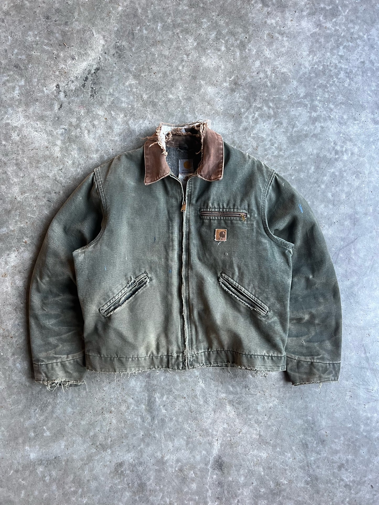 Vintage Distressed Green Flannel Lined Detroit Carhartt Jacket - L