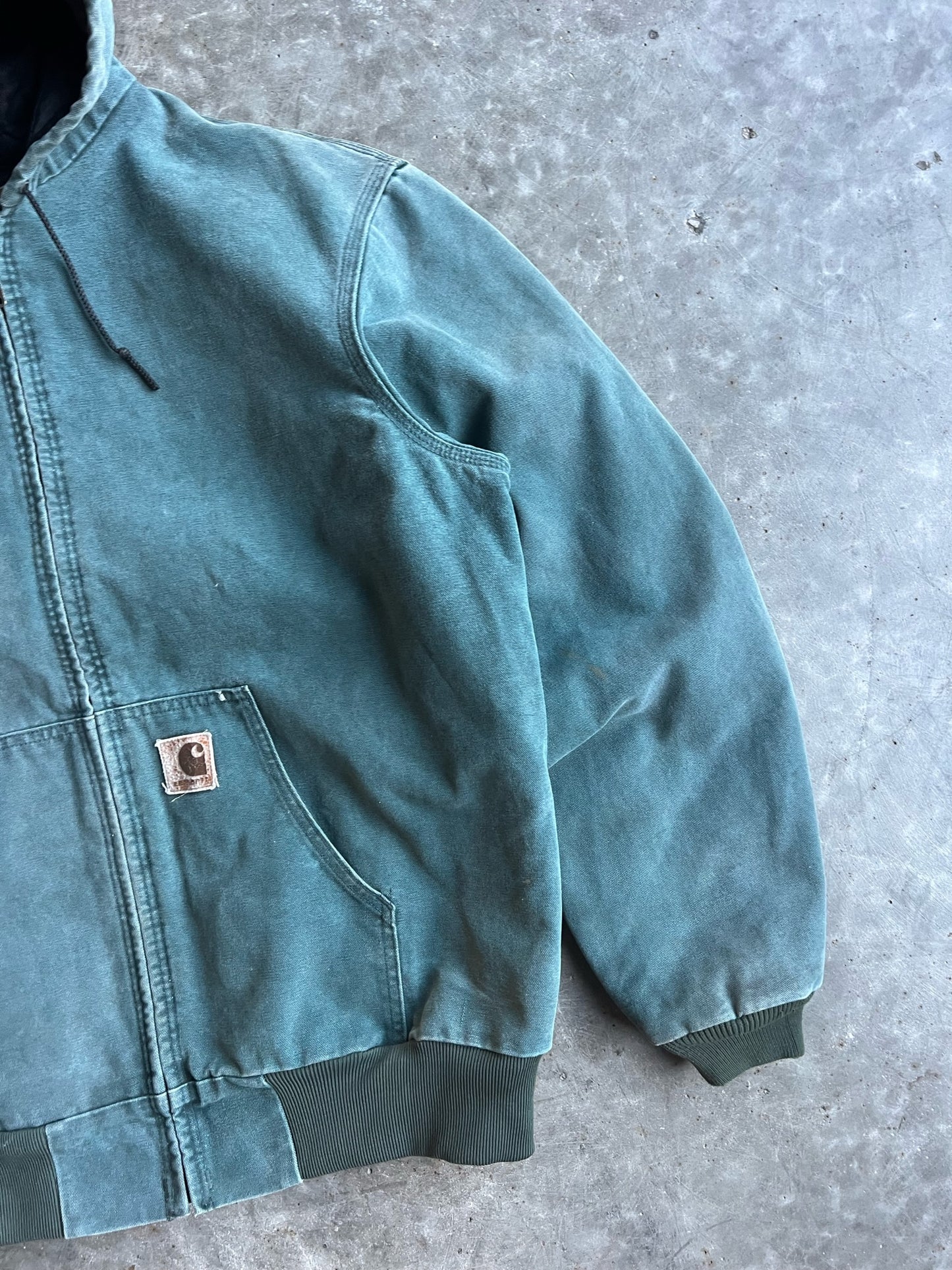 Vintage Dusty Teal Hooded Carhartt Jacket - XL