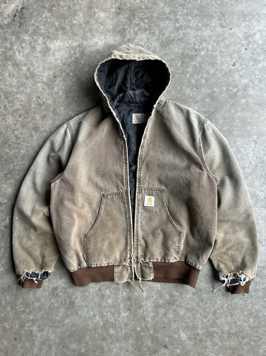 Vintage Faded Brown Hooded Carhartt Jacket - XL