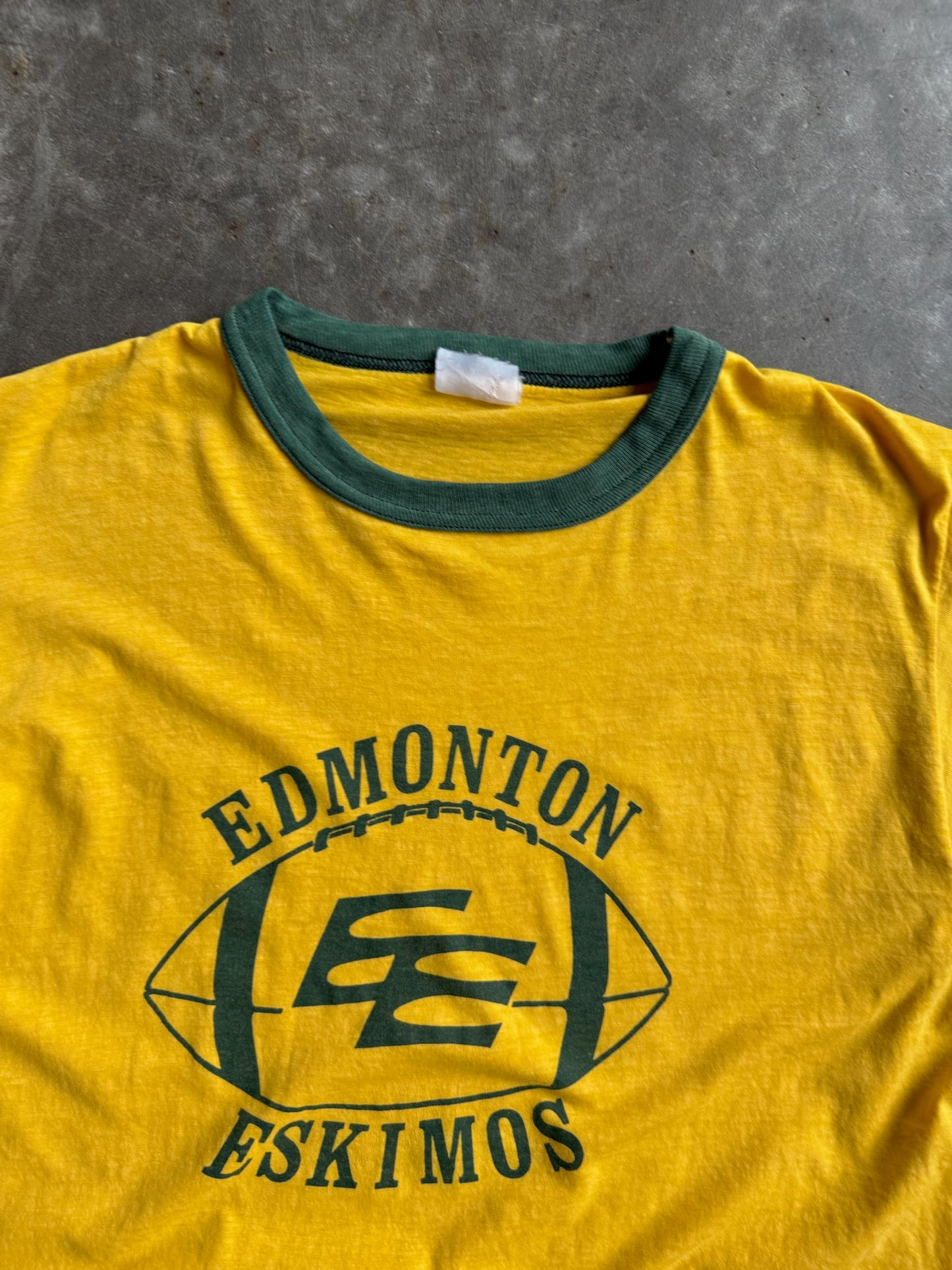 True Vintage Single Stitch Yellow Edmonton Football Graphic Faded Tee - L