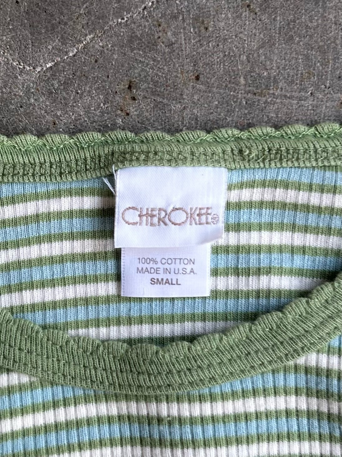 Vintage Cherokee Green Striped Long Sleeve Tee - S