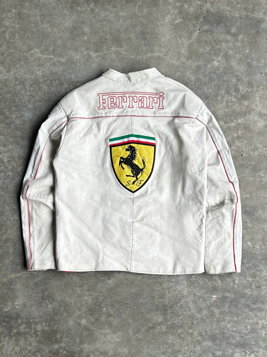 Vintage White Ferrari Leather Racing Jacket - L