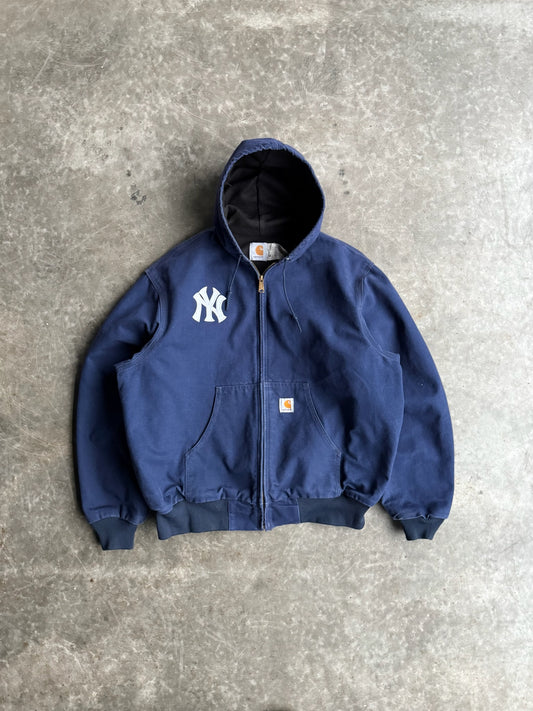 Vintage Navy Yankees Hooded Carhartt Jacket - XL