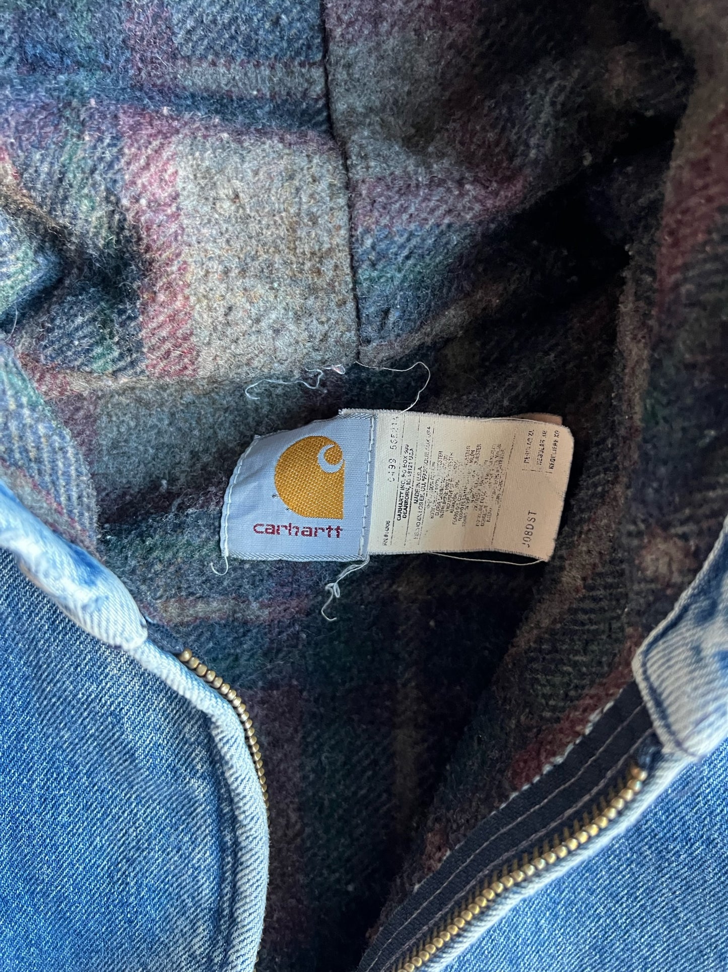 Vintage Denim Flannel Lined Hooded Carhartt Jacket - XL