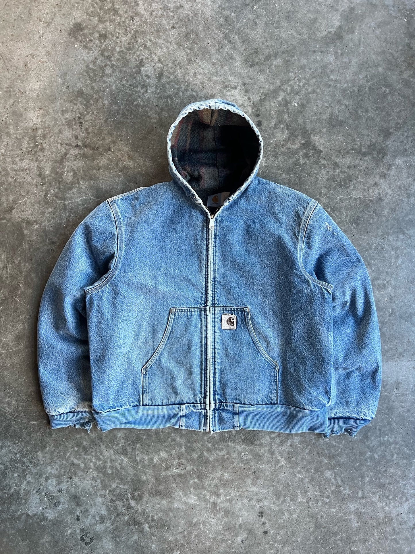 Vintage Denim Flannel Lined Hooded Carhartt Jacket - XL