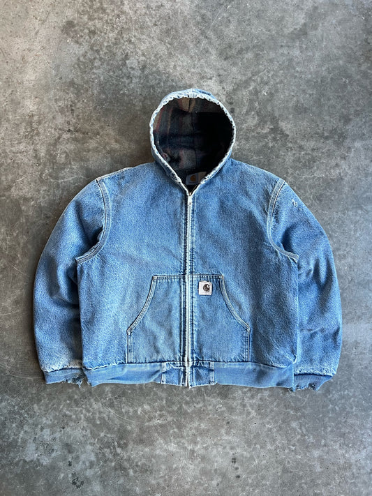 Vintage Denim Flannel Lined Hooded Carhartt Jacket - XL