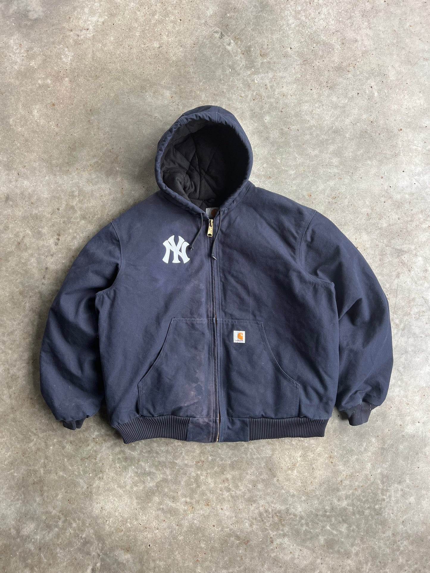 Vintage Navy Yankees Hooded Carhartt Jacket - XL