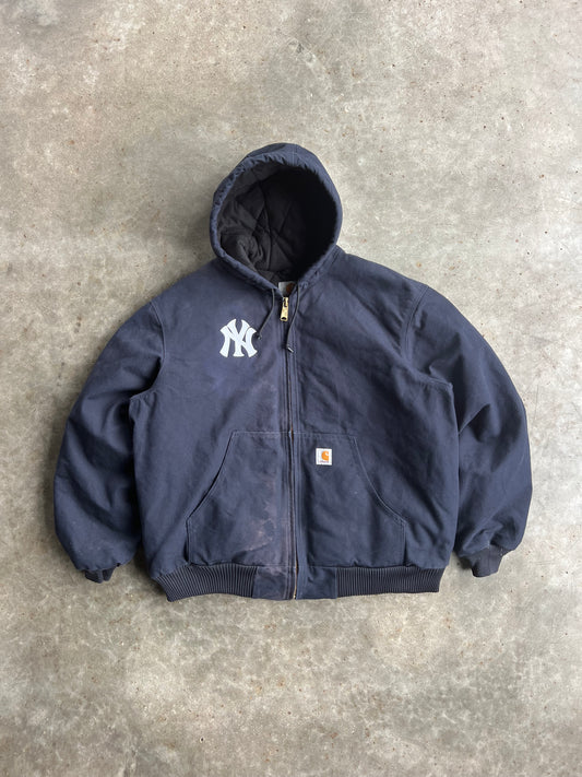 Vintage Navy Yankees Hooded Carhartt Jacket - XL