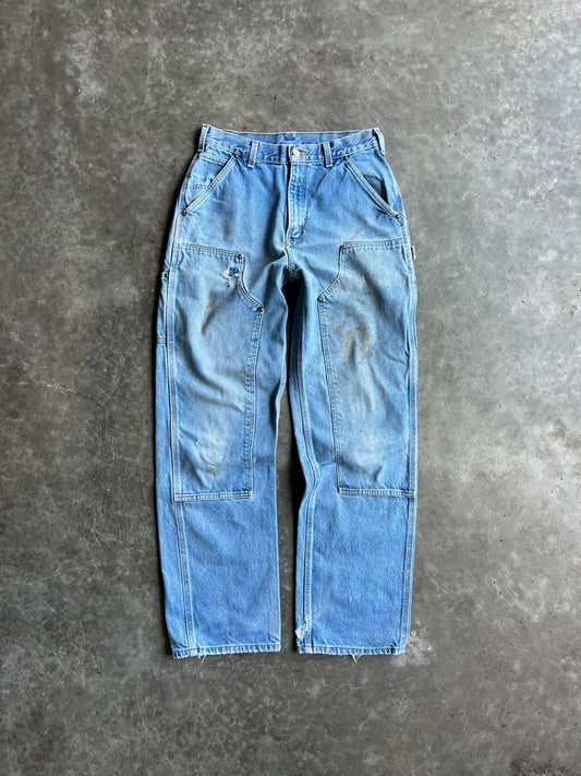 Vintage Medium Wash Painted Carhartt Double Knee Pants - 30