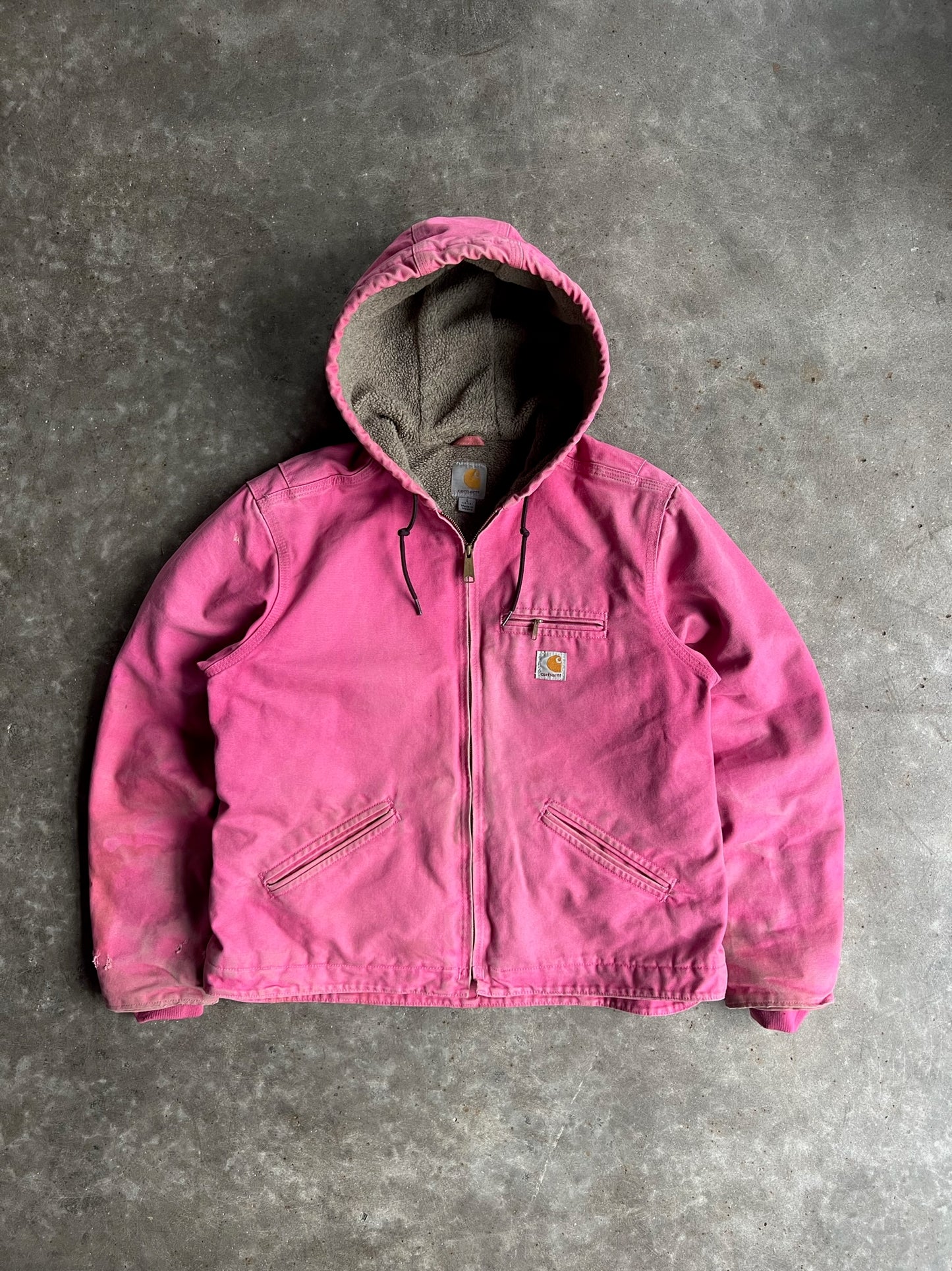 Vintage Pink Fleece Lined Hooded Carhartt Jacket - S