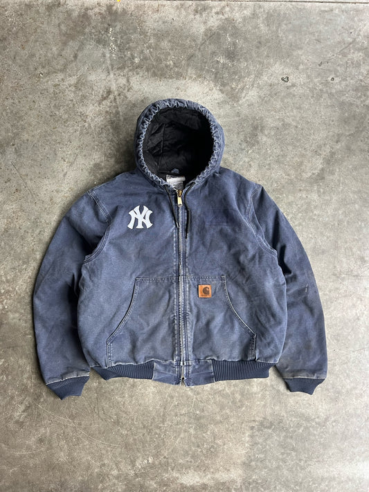 Vintage Navy Yankees Hooded Carhartt Jacket - L