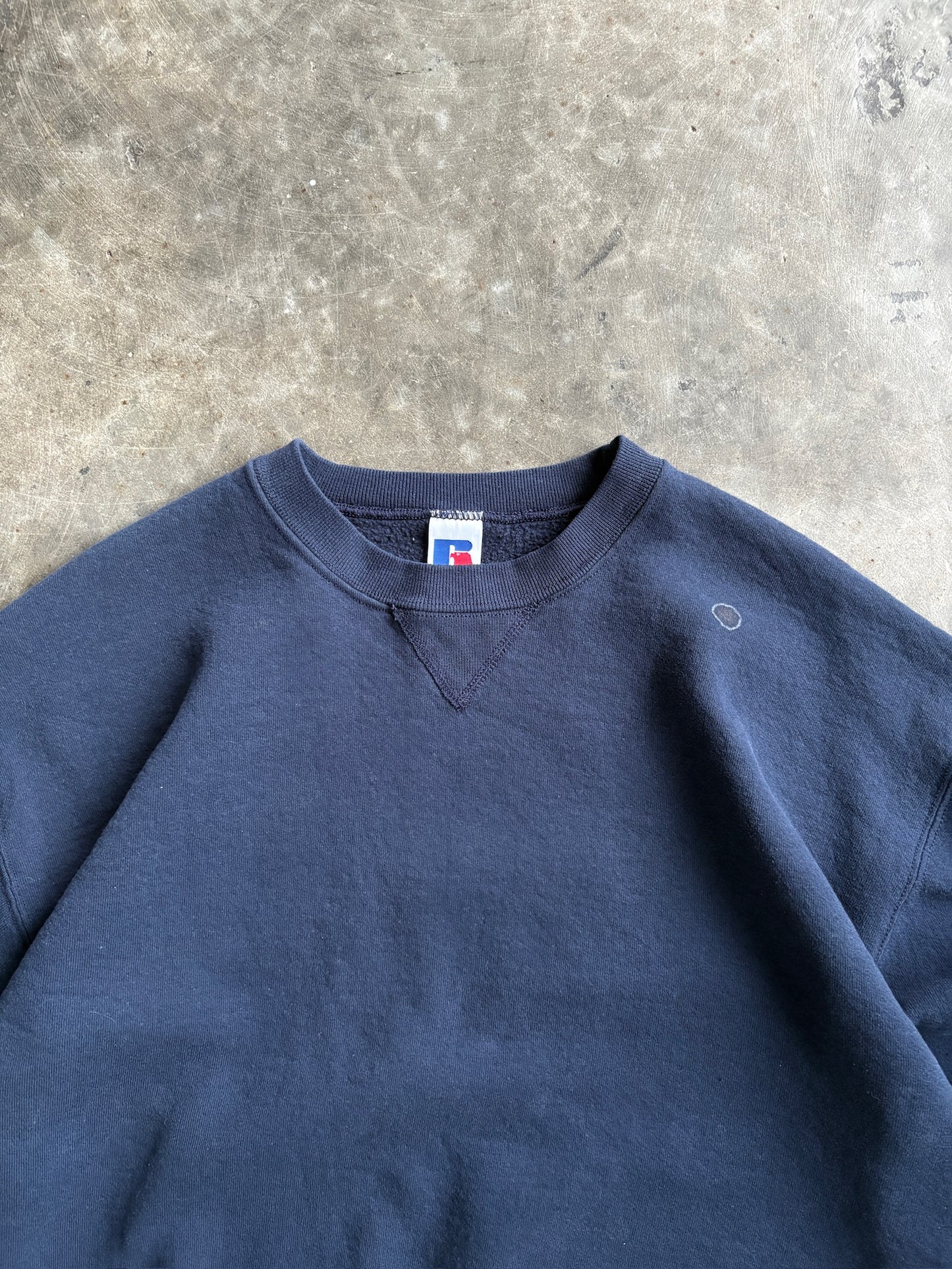 Vintage Navy Blank Russell Crew - L