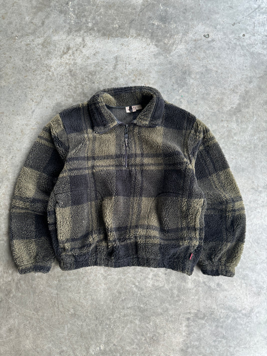 Vintage Woolrich Plaid Fleece Quarter Zip - XL