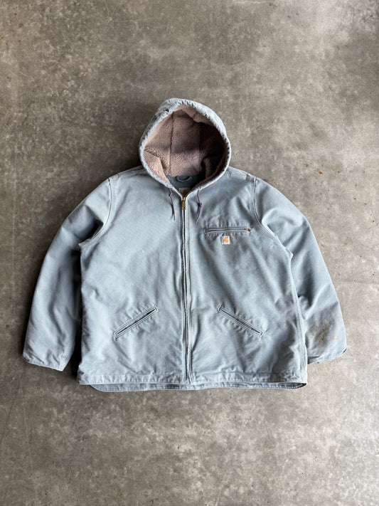 Dusty Blue Sherpa Lined Hooded Carhartt Jacket - XXL