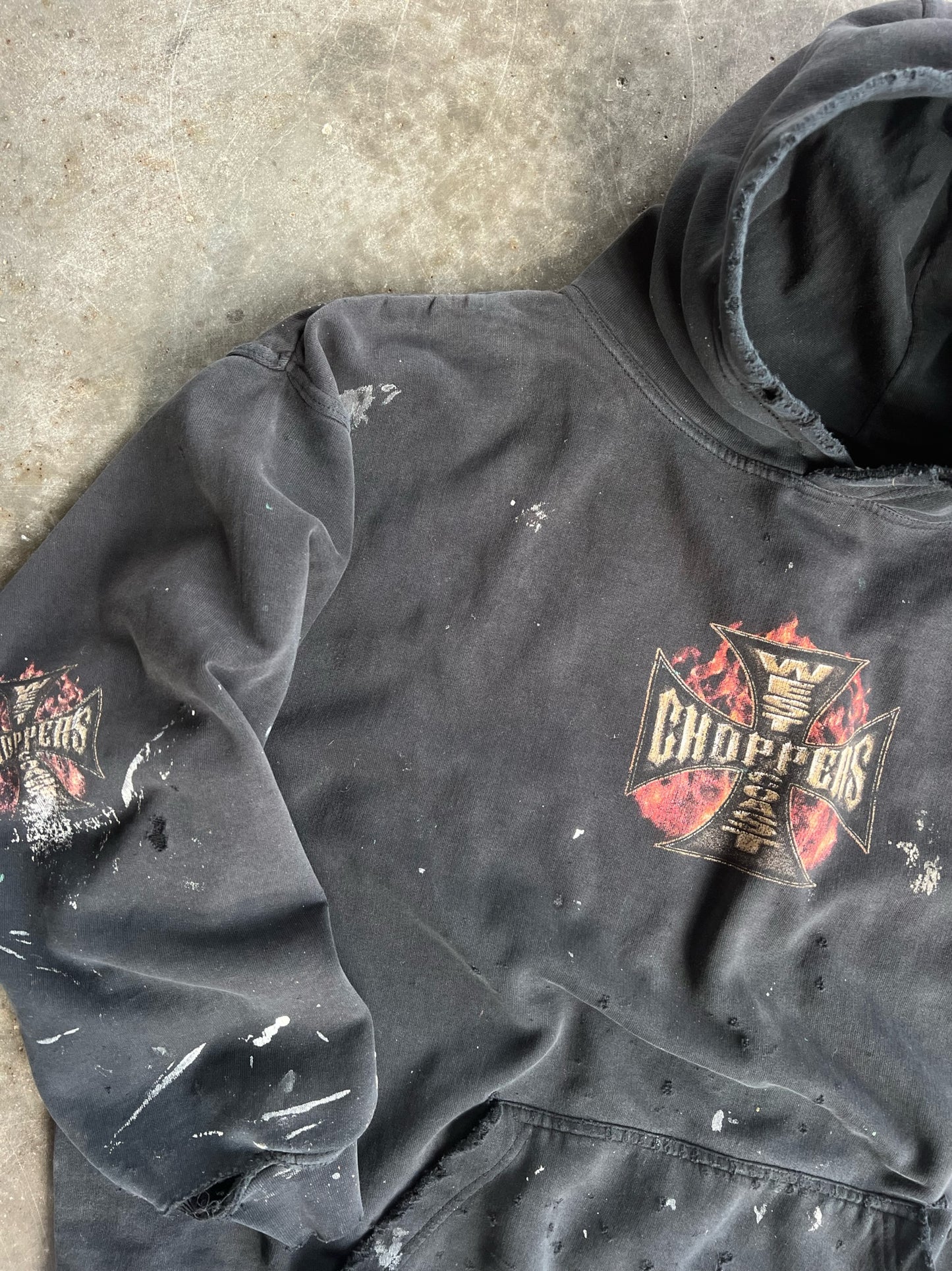 Vintage Black Painted Distressed West Coast Choppers Hoodie - XXL