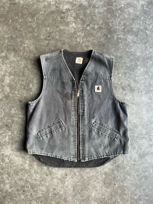 Vintage Faded Grey Sherpa Lined Carhartt Vest - XL